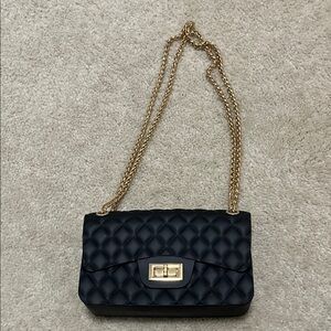Black Quilted Chain Shoulder Bag with Gold Hardware